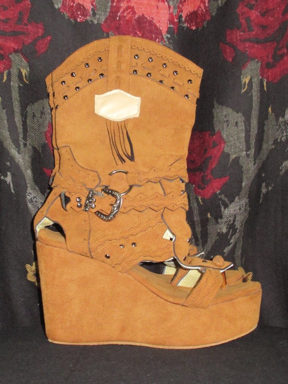 Gorgeous, Unique Boho Pirate Viking Festival Cognac Platform Sandal